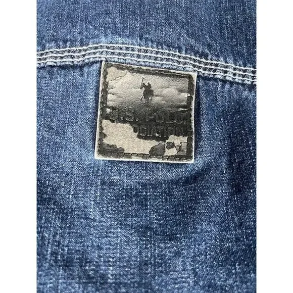 Vtg US Polo Assn Denim Blue Jean Jacket Front Pockets Trucker Mens L - Picture 11 of 12
